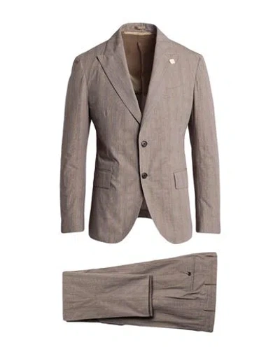 Lardini Man Suit Khaki Size 44 Cotton In Beige