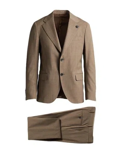 Lardini Man Suit Khaki Size 42 Virgin Wool, Elastane In Brown