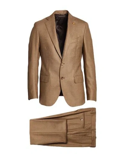 Lardini Man Suit Khaki Size 42 Wool In Brown