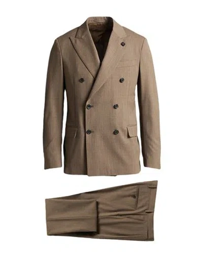 Lardini Man Suit Khaki Size 44 Virgin Wool, Elastane In Brown