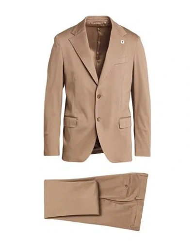 Lardini Man Suit Light Brown Size 40 Cotton, Elastane