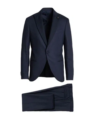 Lardini Man Suit Midnight Blue Size 40 Wool, Elastane