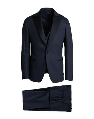 Lardini Man Suit Navy Size 38 Wool, Elastane In Blue