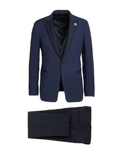 Lardini Man Suit Navy Size 40 Wool, Mohair Wool, Silk In Blue