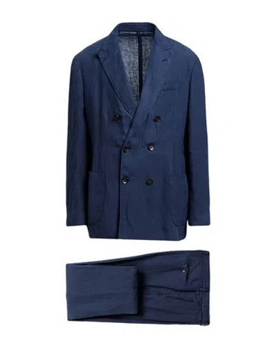 Lardini Man Suit Navy Size 42 Linen In Blue