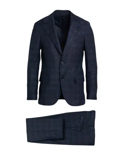 Lardini Man Suit Navy Size 42 Virgin Wool, Viscose, Cotton, Linen, Elastane