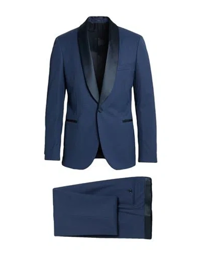 Lardini Man Suit Navy Size 42 Wool, Cotton In Blue