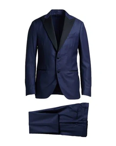 Lardini Man Suit Navy Size 42 Wool, Polyester In Blue