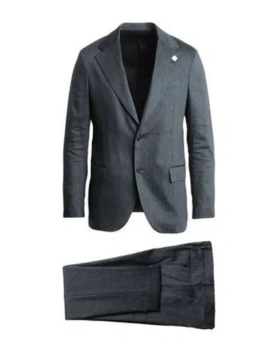 Lardini Man Suit Navy Size 44 Linen, Polyester, Wool, Elastane