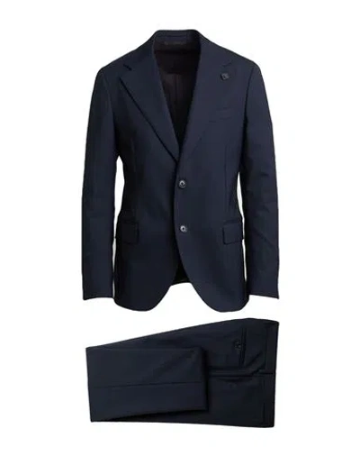 Lardini Man Suit Navy Size 44 Polyester, Wool, Elastane In Blue