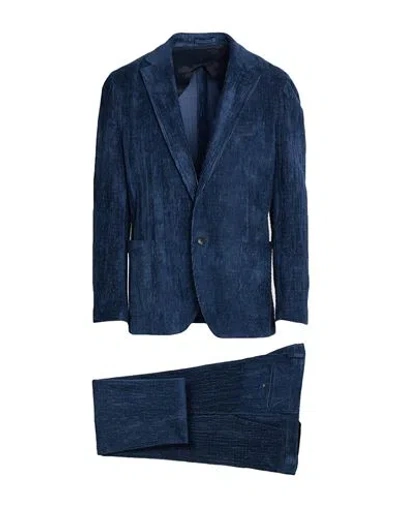 Lardini Man Suit Navy Size 44 Viscose, Cotton, Elastane In Blue