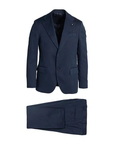 Lardini Man Suit Navy Size 44 Wool, Cotton In Blue