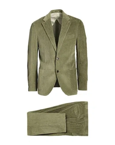 Lardini Man Suit Sage Green Size 40 Cotton, Elastane