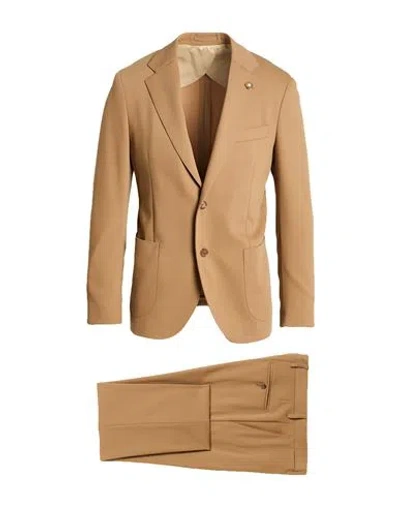 Lardini Man Suit Sand Size 36 Virgin Wool In Brown