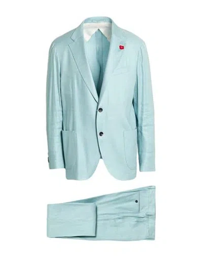 Lardini Man Suit Sky Blue Size 42 Linen, Viscose, Elastane