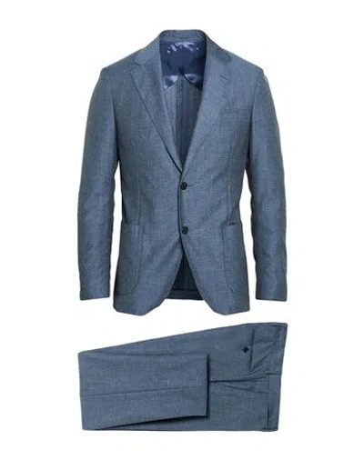 Lardini Man Suit Slate Blue Size 40 Wool, Silk, Linen
