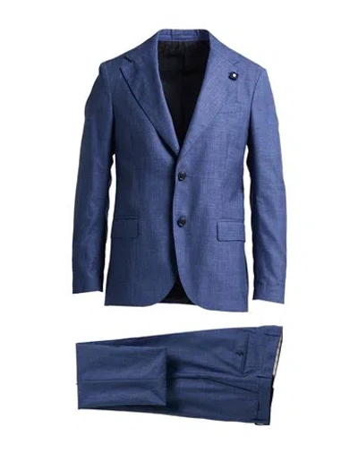 Lardini Man Suit Slate Blue Size 42 Wool, Silk, Linen