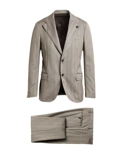Lardini Man Suit Taupe Size 40 Wool In Gray