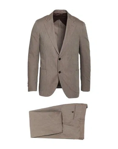 Lardini Man Suit Taupe Size 44 Cotton, Cashmere In Gray