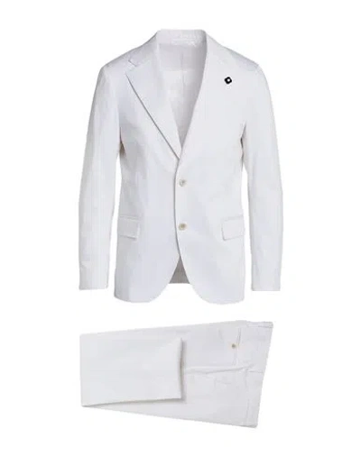 Lardini Man Suit White Size 42 Cotton, Elastane