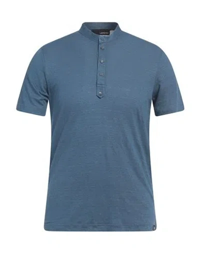 Lardini Man T-shirt Slate Blue Size 44 Linen