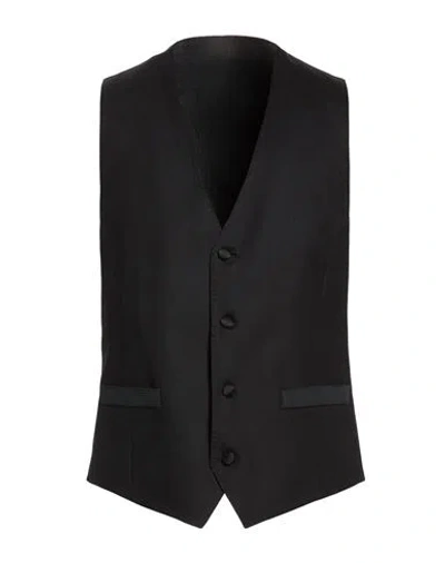 Lardini Man Tailored Vest Black Size 42 Wool, Elastane In Blue