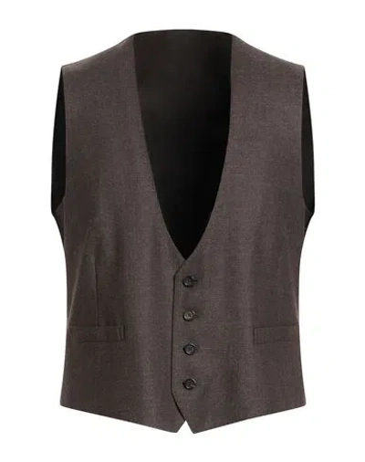 Lardini Man Tailored Vest Chocolate Brown Size 40 Wool, Elastane