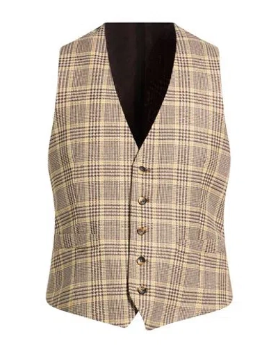 Lardini Man Tailored Vest Chocolate Brown Size 44 Wool, Linen, Silk