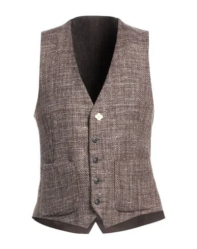 Lardini Man Tailored Vest Dark Brown Size 40 Wool, Polyester, Linen