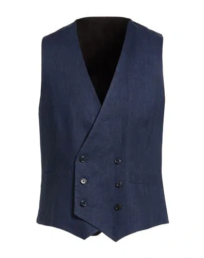 Lardini Man Tailored Vest Navy Size 44 Linen In Blue