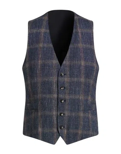 Lardini Man Tailored Vest Navy Size 44 Wool, Cotton, Linen In Blue