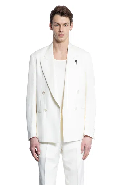 Lardini Man White Blazers In Beige