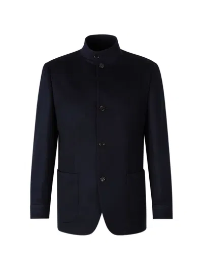 Lardini Mandarin-collar Cashmere Jacket In Blue
