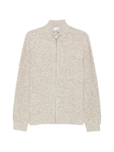 Lardini Marl-knit High-collar Zip-through Knit In Gray