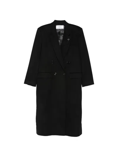 Lardini Martin Double-breasted Peaked-lapel Coat In Black