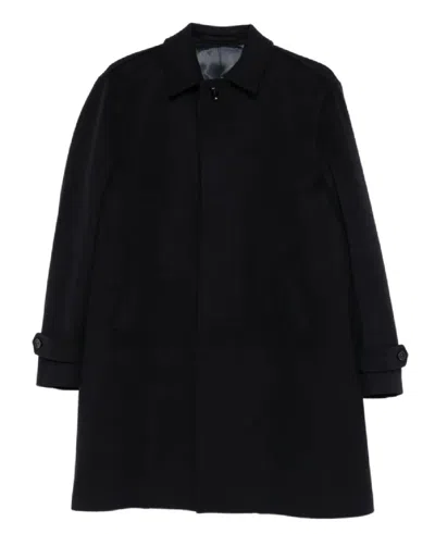 LARDINI MATTE BLACK WOOL SINGLE-BREASTED TRENCH COAT