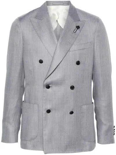 Lardini Melange Double-breasted Blazer In Grey