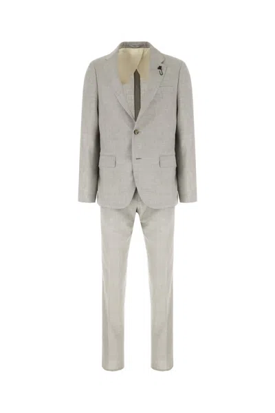 Lardini Melange Grey Wool Blend Suits In Salvia