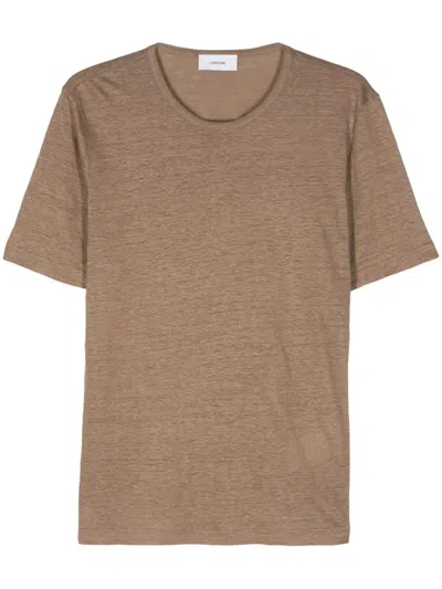 Lardini Mélange Linen T-shirt In Brown