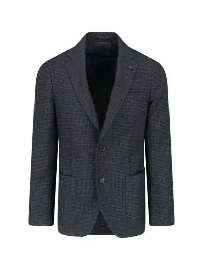 Lardini Check-pattern Notched-lapel Blazer In Purple