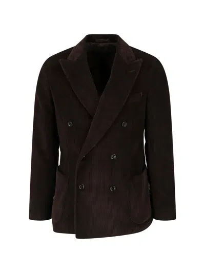 Lardini Double-breasted Corduroy Jacket In White