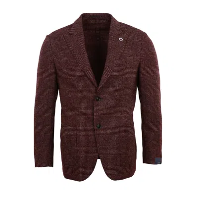 Lardini Men's Burgundy Plaid Stretch Blazer