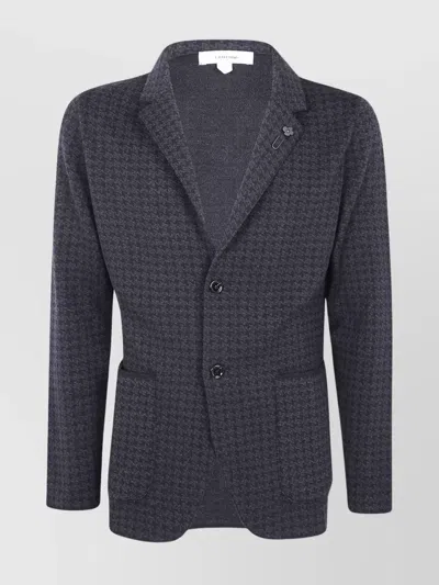 LARDINI MEN'S HOUNDSTOOTH LAPEL PIN JACKET