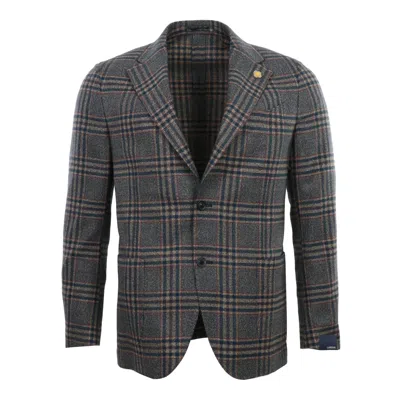 Lardini Men's Navy Plaid Soft Blazer In Gray