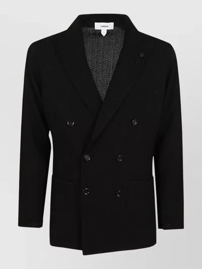 Lardini Mens Double Breasted Knit Jacket In Black