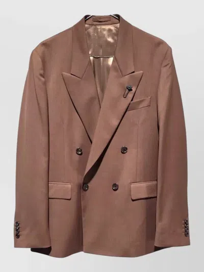 Lardini Mens Double Breasted Suit Jacket Reg In Brown