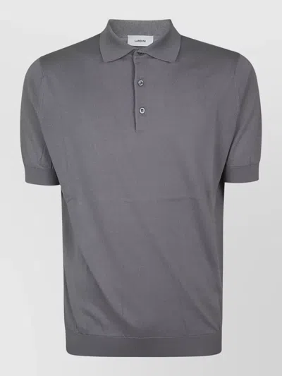 Lardini Mens Shirt Polo Collar Ribbed Cuffs In Gray