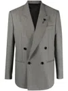 Lardini Micro-dot Double-breasted Wool Blazer In Black