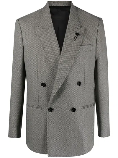 Lardini Micro-dot Double-breasted Wool Blazer In Black