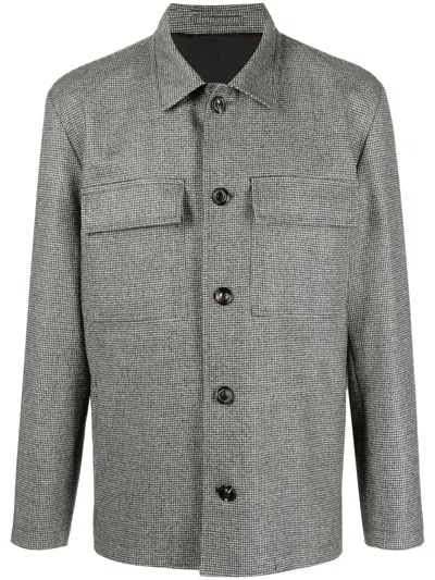 Lardini Micro Houndstooth-pattern Shirt Jacket In Black